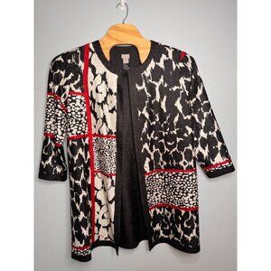 Chico’s Travelers Animal Print Black/Red Open Cardigan Jacket 3/4 Sleeve